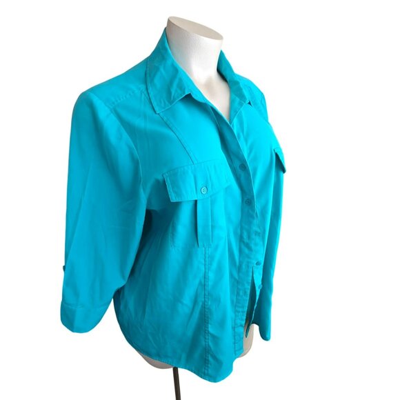 Maggie Barnes Womens Teal Blue Button-Up Shirt 3/4 Sleeves Size 36 26/28 JJ403 - Picture 2 of 9